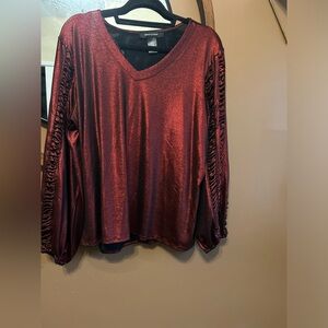 Ashley Stuart 18/20 Metallic Deep Crimson Party Holiday Top Ptp 25